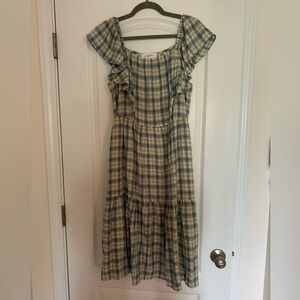 Carly Jean Los Angeles Blue and Cream Ruffled Sundress